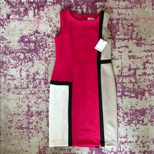 Calvin Klein Red and Cream Colorblock Dress